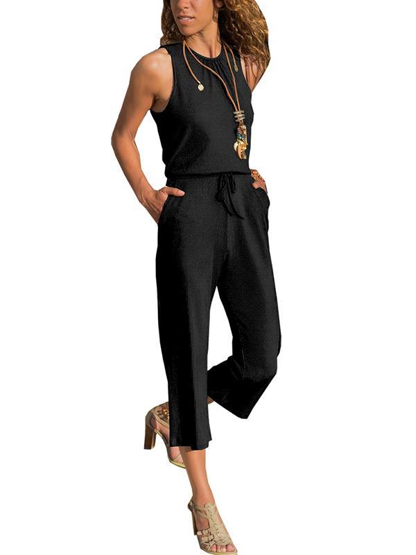 Plain Round neck sleeveless nine-point jumpsuits