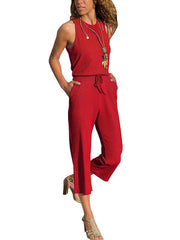 Plain Round neck sleeveless nine-point jumpsuits