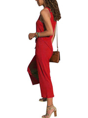 Plain Round neck sleeveless nine-point jumpsuits