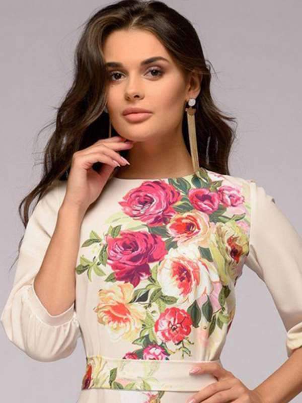 Printing Zipper O-Neck Seven-Tenths Lantern Sleeves Boho Maxi Dresses