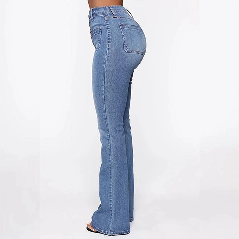 Washed High Waist Button Boot-Cut Jeans