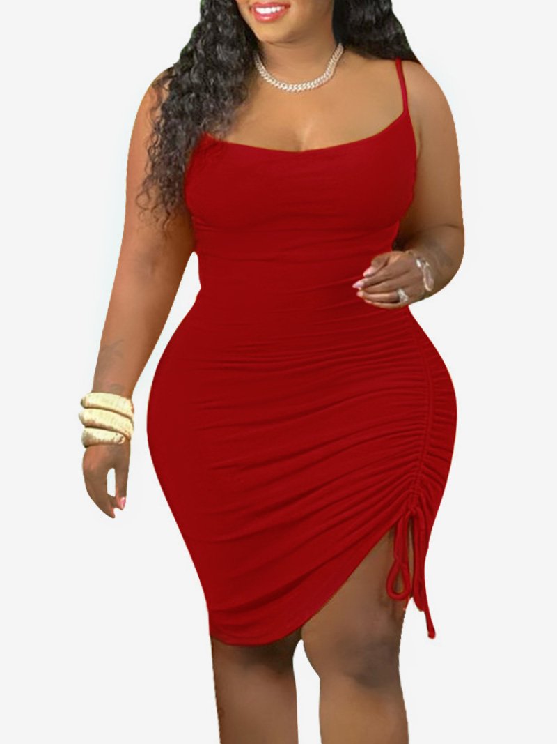 Women Plus Size Solid Colour Sleeveless Elegant Mini Dress