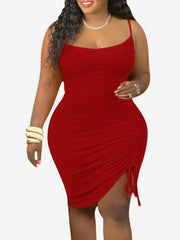 Women Plus Size Solid Colour Sleeveless Elegant Mini Dress