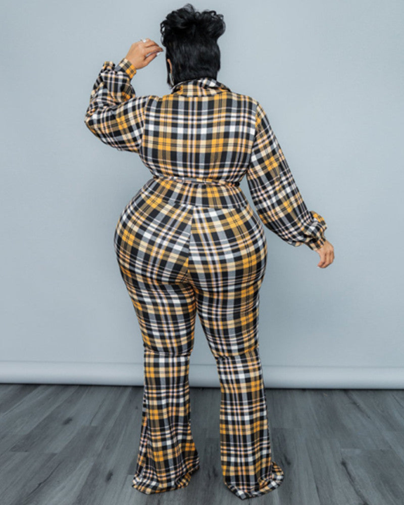 Bubble Sleeve Plaid Jumpsuit