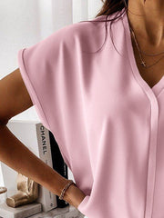 Plain pick stylish chiffon v neck women blouses