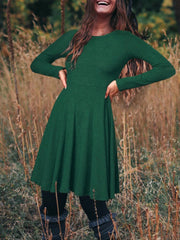 Plain Long Sleeves Crew Neck Plus Size Casual Dresses