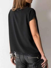 Plain sexy v-neck lace short sleeve T-shirt