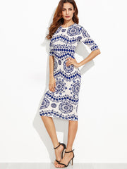 Porcelain Print Pencil Dress