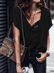 Plus Size V neck Plain Short Sleeve Women Summer T-shirt
