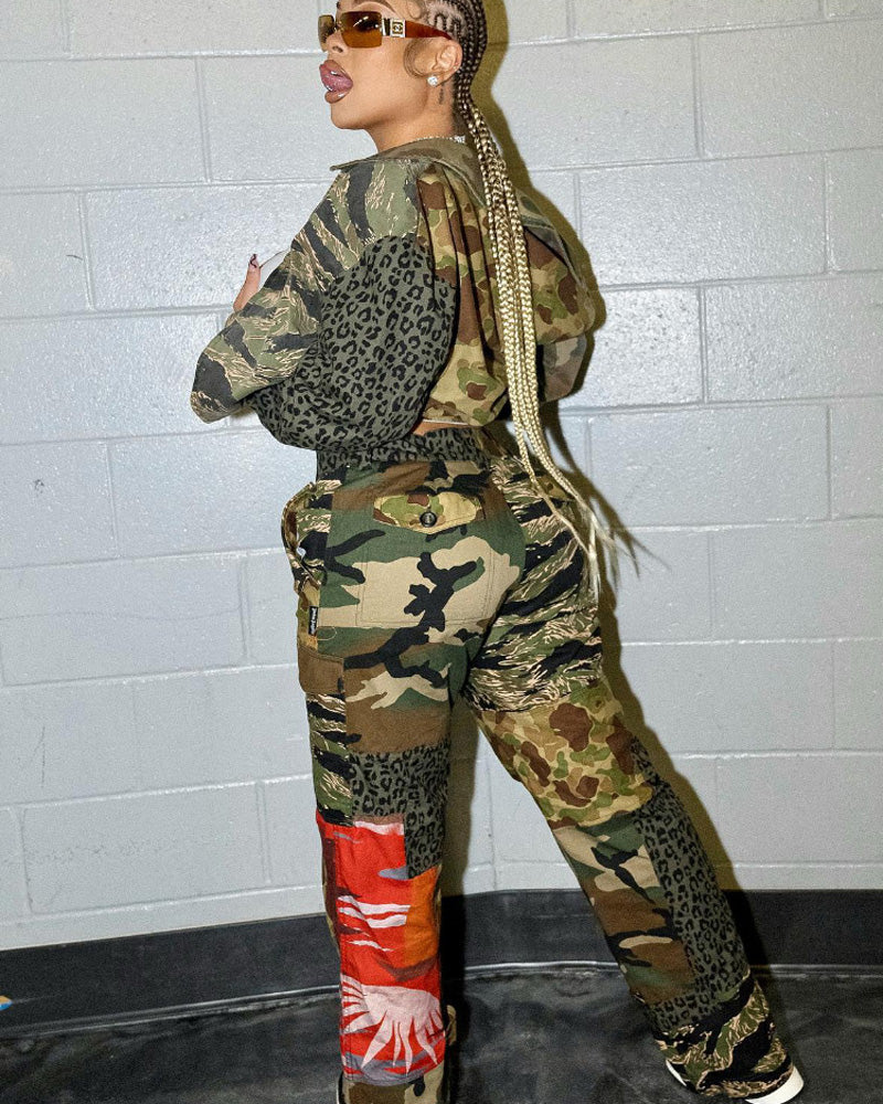 Women Spliced Camo Pants