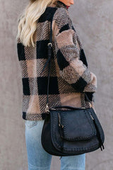 Plush Plaid Lapel Top Jacket