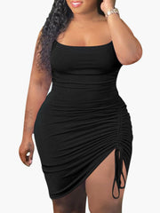 Women Plus Size Solid Colour Sleeveless Elegant Mini Dress
