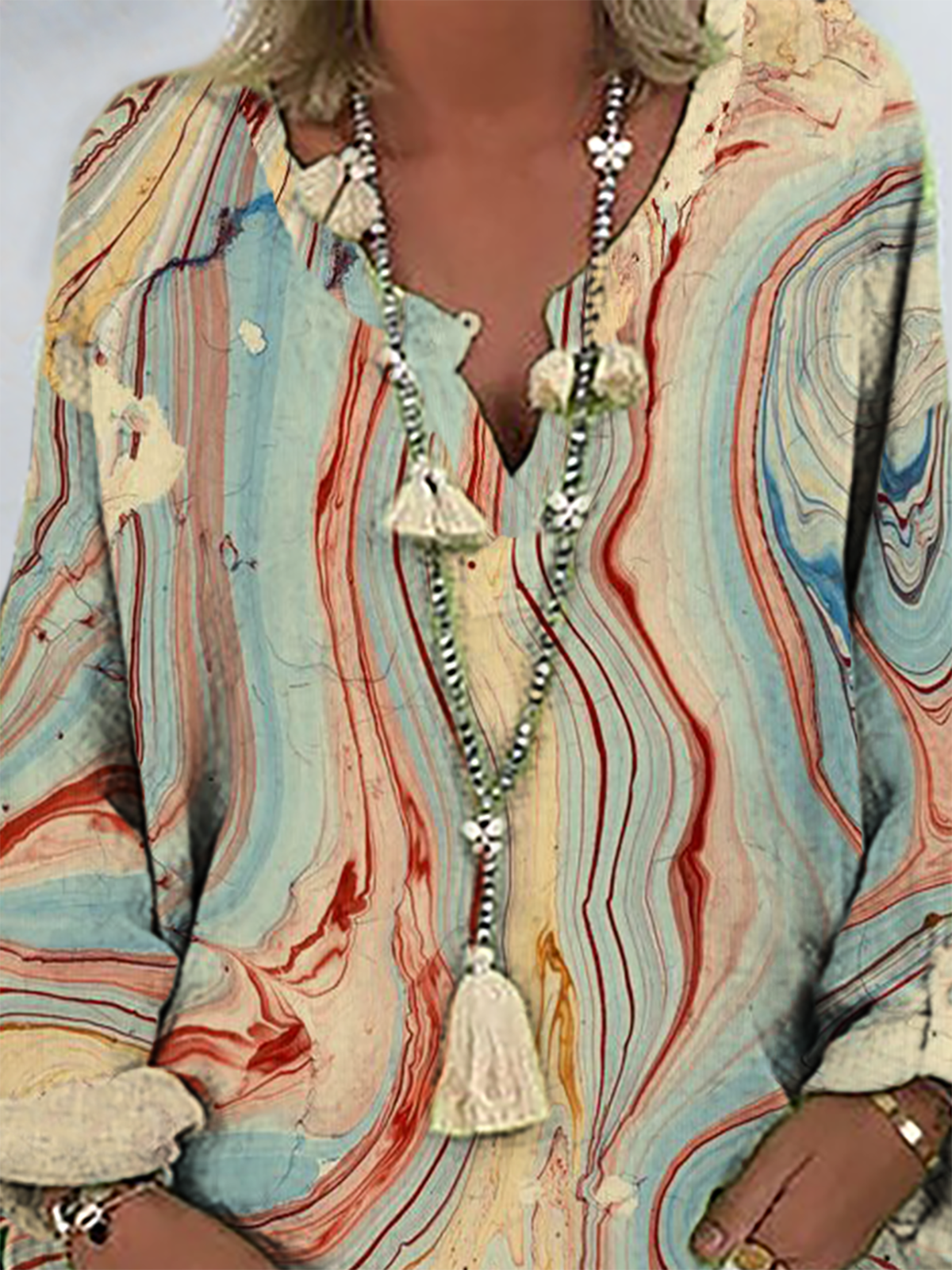 Plus size Printed Casual Long Sleeve Shirts & Tops