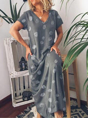 Polka Dots V Neck Printed Casual Shift Dress