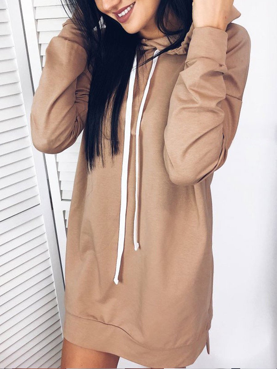 Plain Woman Long Hooded Sweatshirts