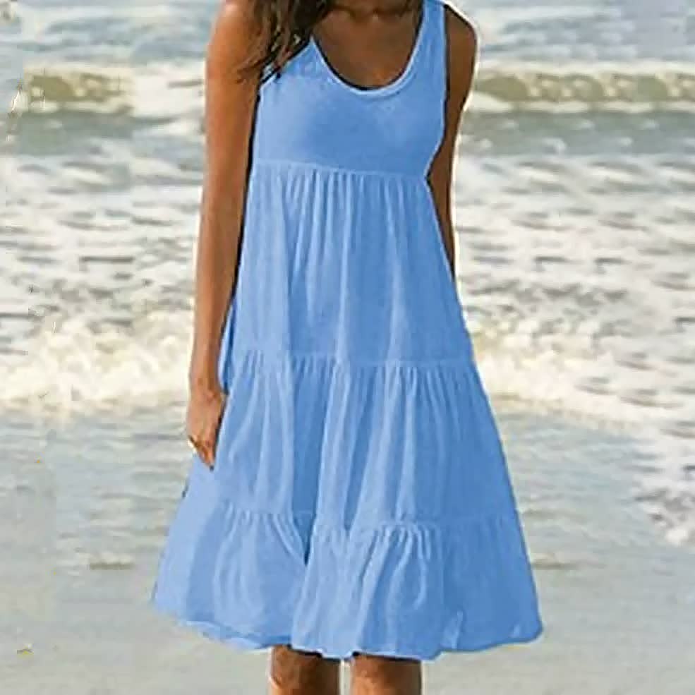 Paneled Solid Sleeveless Beach Midi Dress