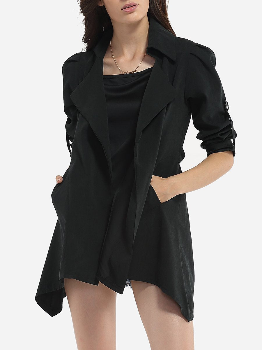 Pockets Decorative Buttons Collarless Dacron Plain Trench Coats