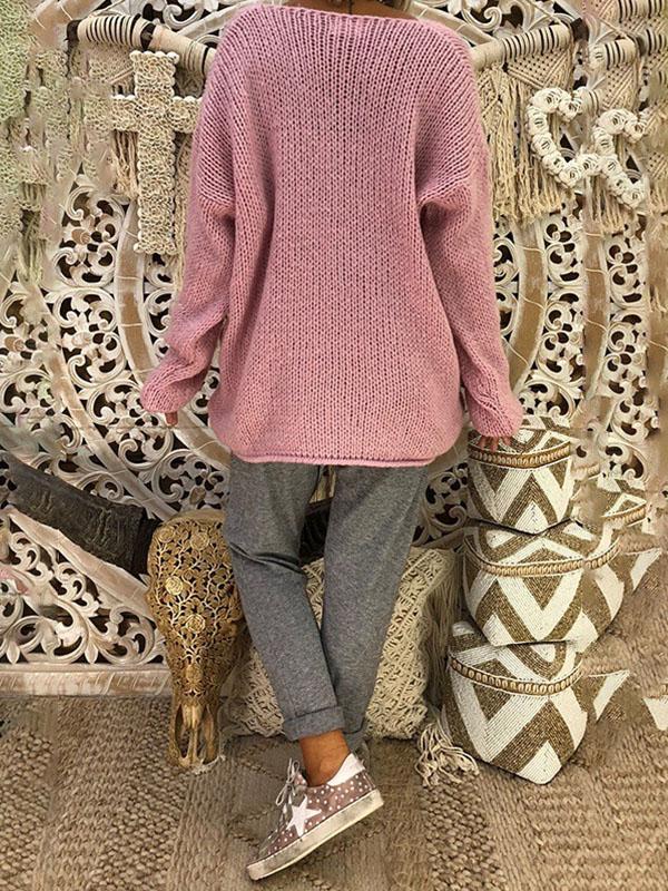 Plus Size V Neck with Gloves Knitted Irregular Long Sleeve Sweater