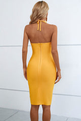 Angelique Halter Flower Cut Out Bandage Dress