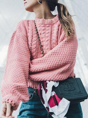 Pink Round Neck Long Sleeve Sweater