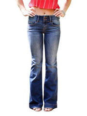 Mid Waist Casual Button Bell-Bottom Jeans