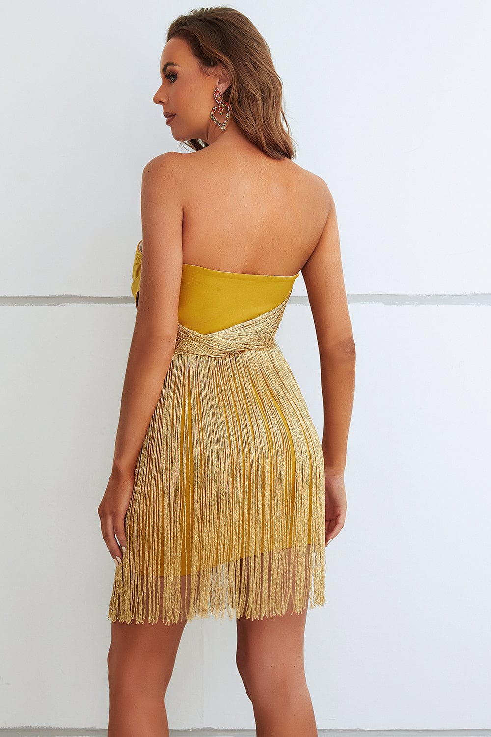 Lizu Strapless Fringe Cocktail Mini Bandage Dress