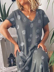Polka Dots V Neck Printed Casual Shift Dress
