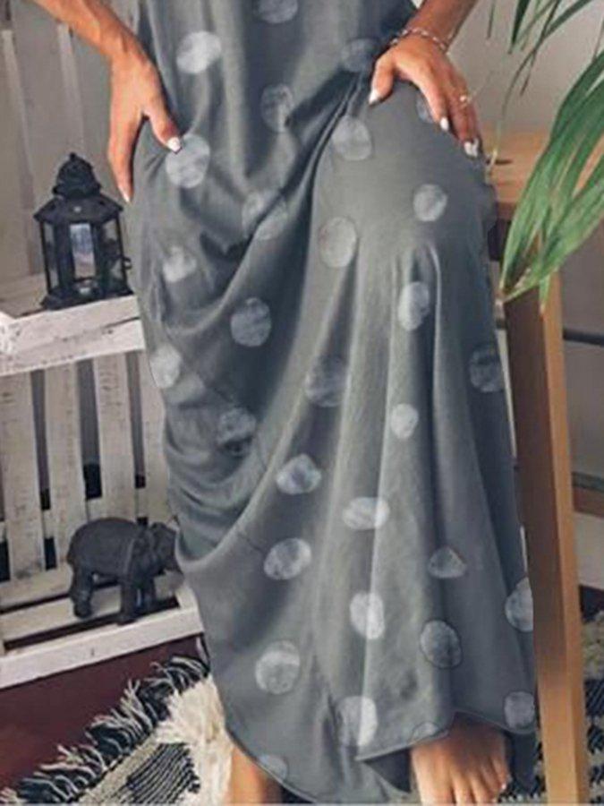 Polka Dots V Neck Printed Casual Shift Dress