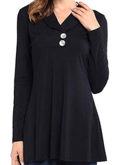 Polo Collar Loose Fitting Plain Long Sleeve T-Shirt