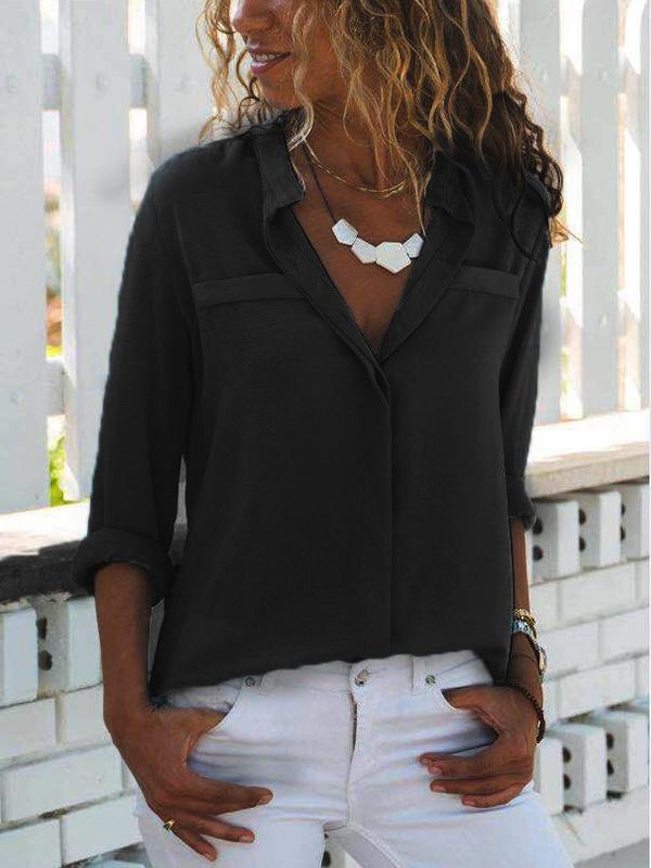 Plain Long Sleeve Woman Turn down collar Blouses