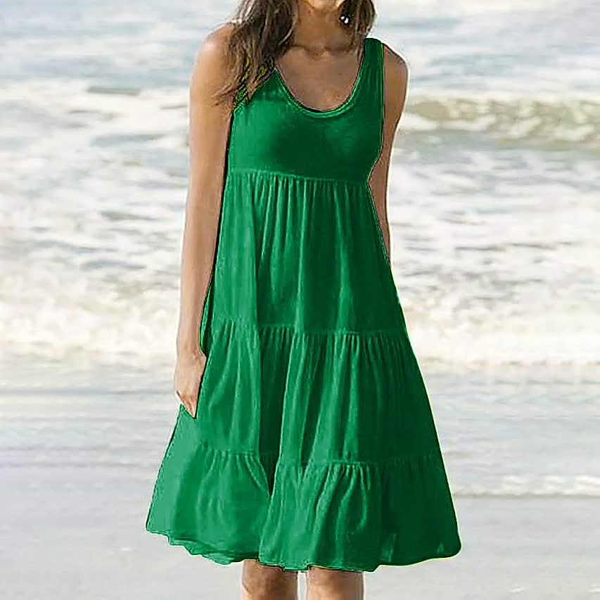 Paneled Solid Sleeveless Beach Midi Dress