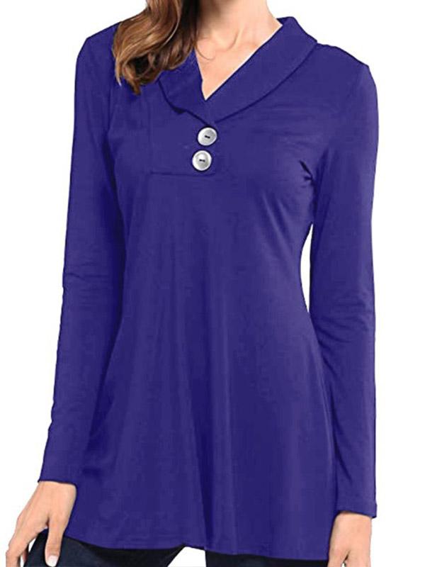 Polo Collar Loose Fitting Plain Long Sleeve T-Shirt