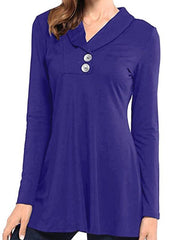 Polo Collar Loose Fitting Plain Long Sleeve T-Shirt