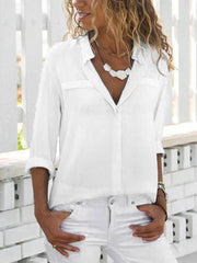 Plain Long Sleeve Woman Turn down collar Blouses