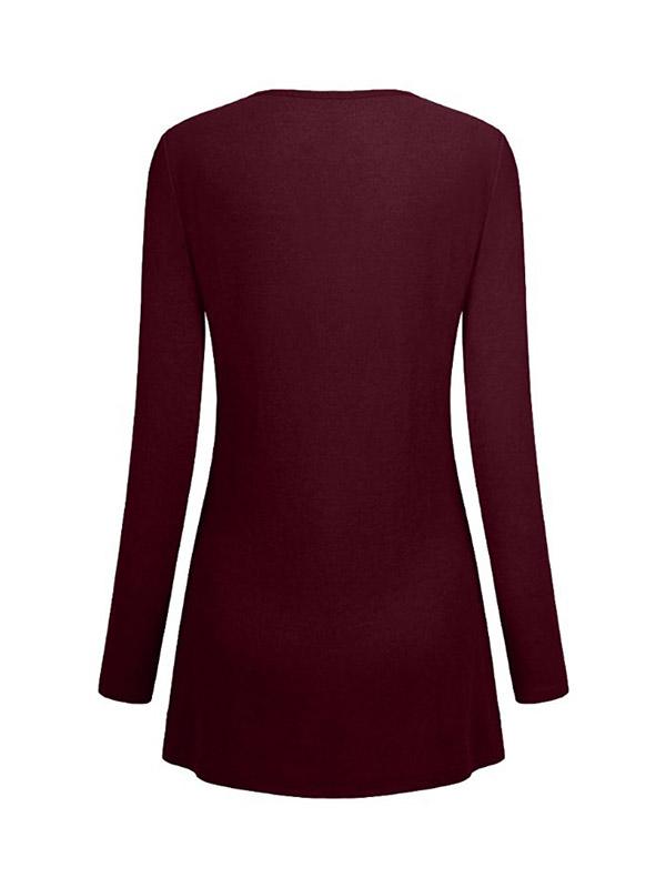 Polo Collar Loose Fitting Plain Long Sleeve T-Shirt