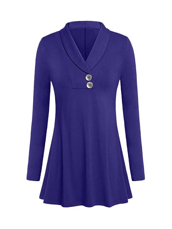 Polo Collar Loose Fitting Plain Long Sleeve T-Shirt