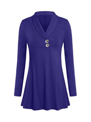 Polo Collar Loose Fitting Plain Long Sleeve T-Shirt