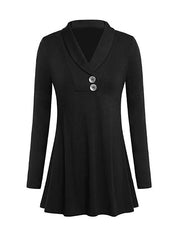 Polo Collar Loose Fitting Plain Long Sleeve T-Shirt