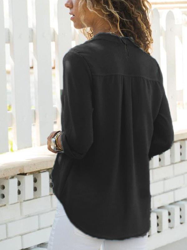 Plain Long Sleeve Woman Turn down collar Blouses