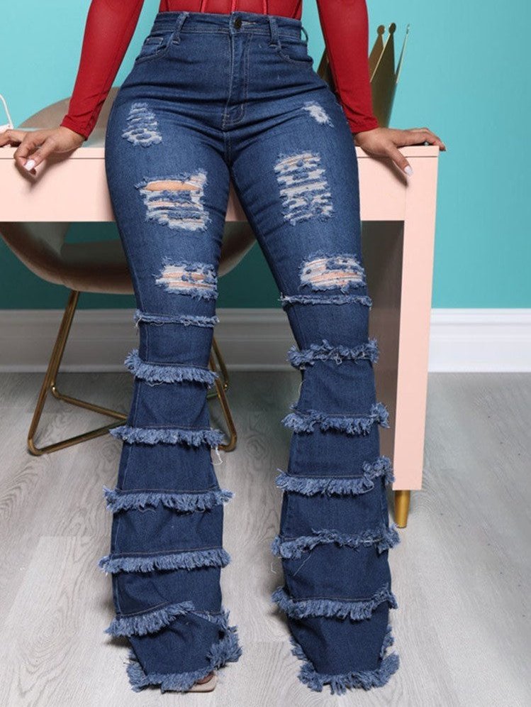 Promise Frayed High Rise Stretchy Flare Jeans