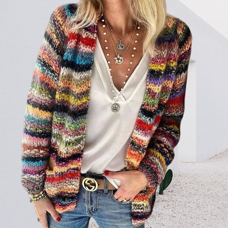 Women's Rainbow Striped Cardigan Coat