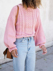 Pink Round Neck Long Sleeve Sweater