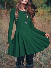 Plain Long Sleeves Crew Neck Plus Size Casual Dresses