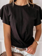 Plain round neck short sleeve falbala sleeve T-shirts