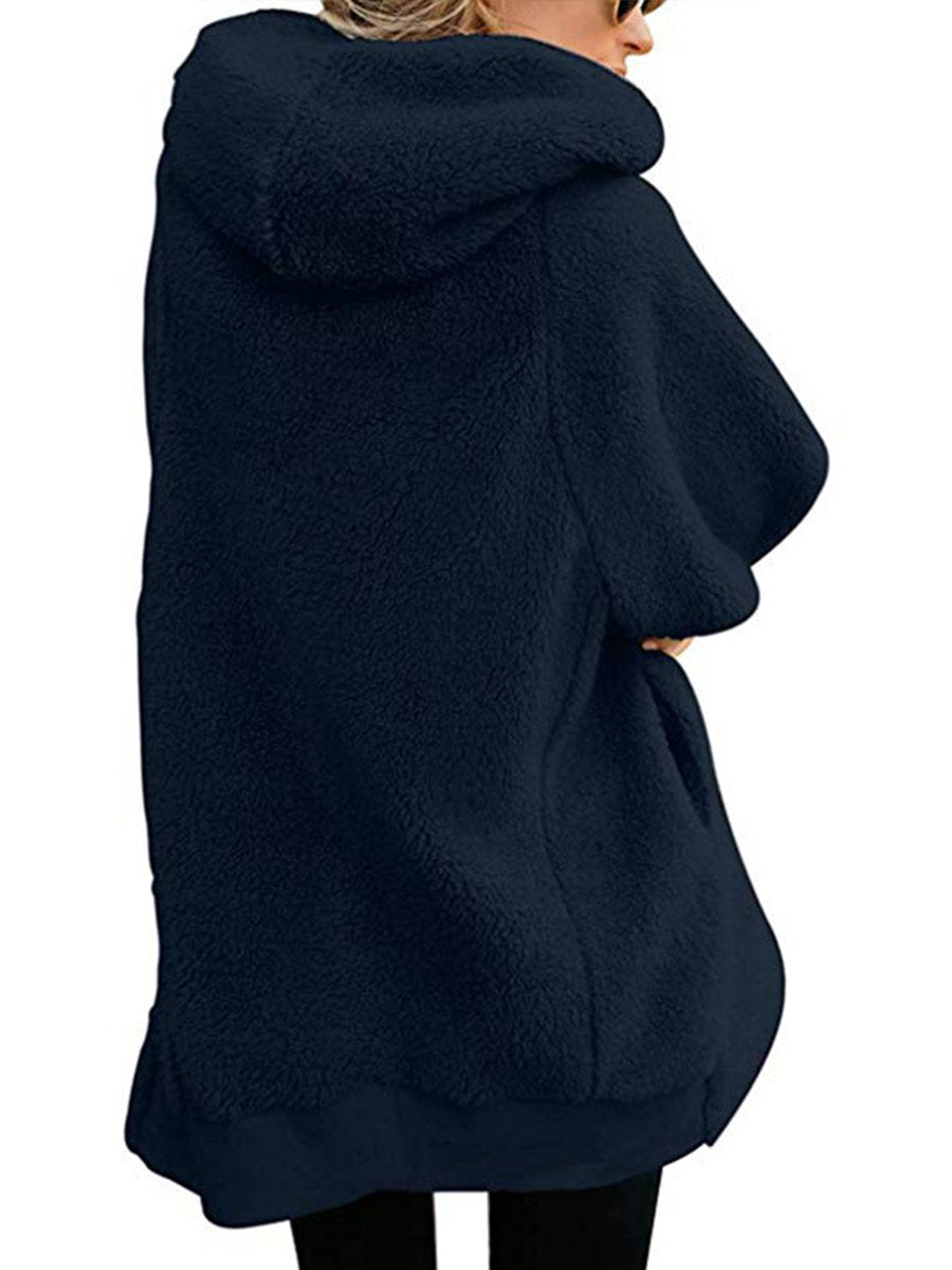 Plain Woman Fashion Hooded Zipper Daily Coats