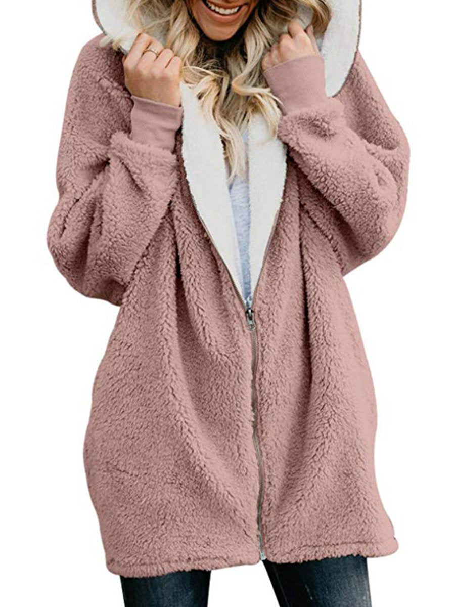 Plain Woman Fashion Hooded Zipper Daily Coats