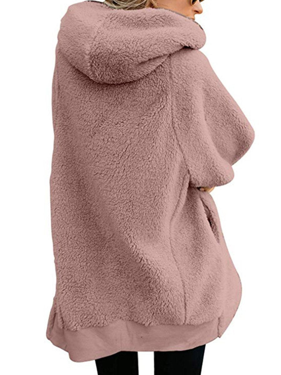 Plain Woman Fashion Hooded Zipper Daily Coats