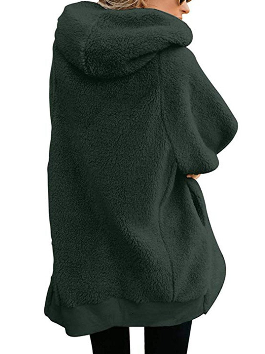Plain Woman Fashion Hooded Zipper Daily Coats