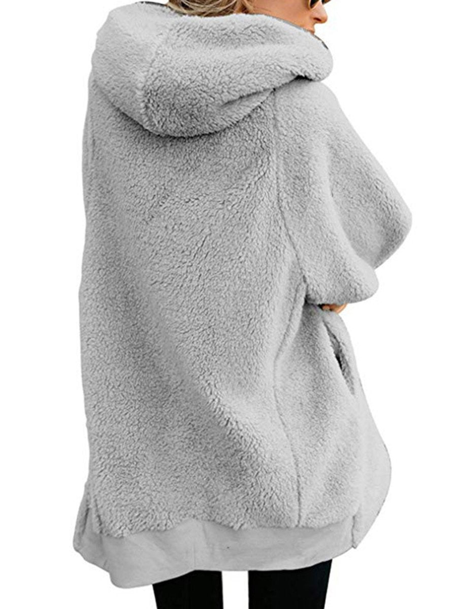 Plain Woman Fashion Hooded Zipper Daily Coats