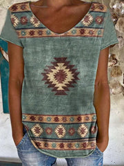 Plus Size-Women's Floral-Print V Neck Shirts & Tops